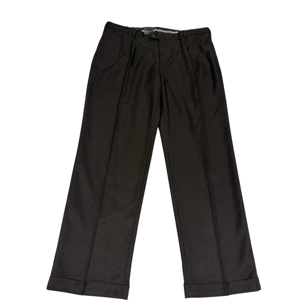 Jos A Bank Traveler Performance Dress Pants Black Pleated Cuffed Men's 42WX32L